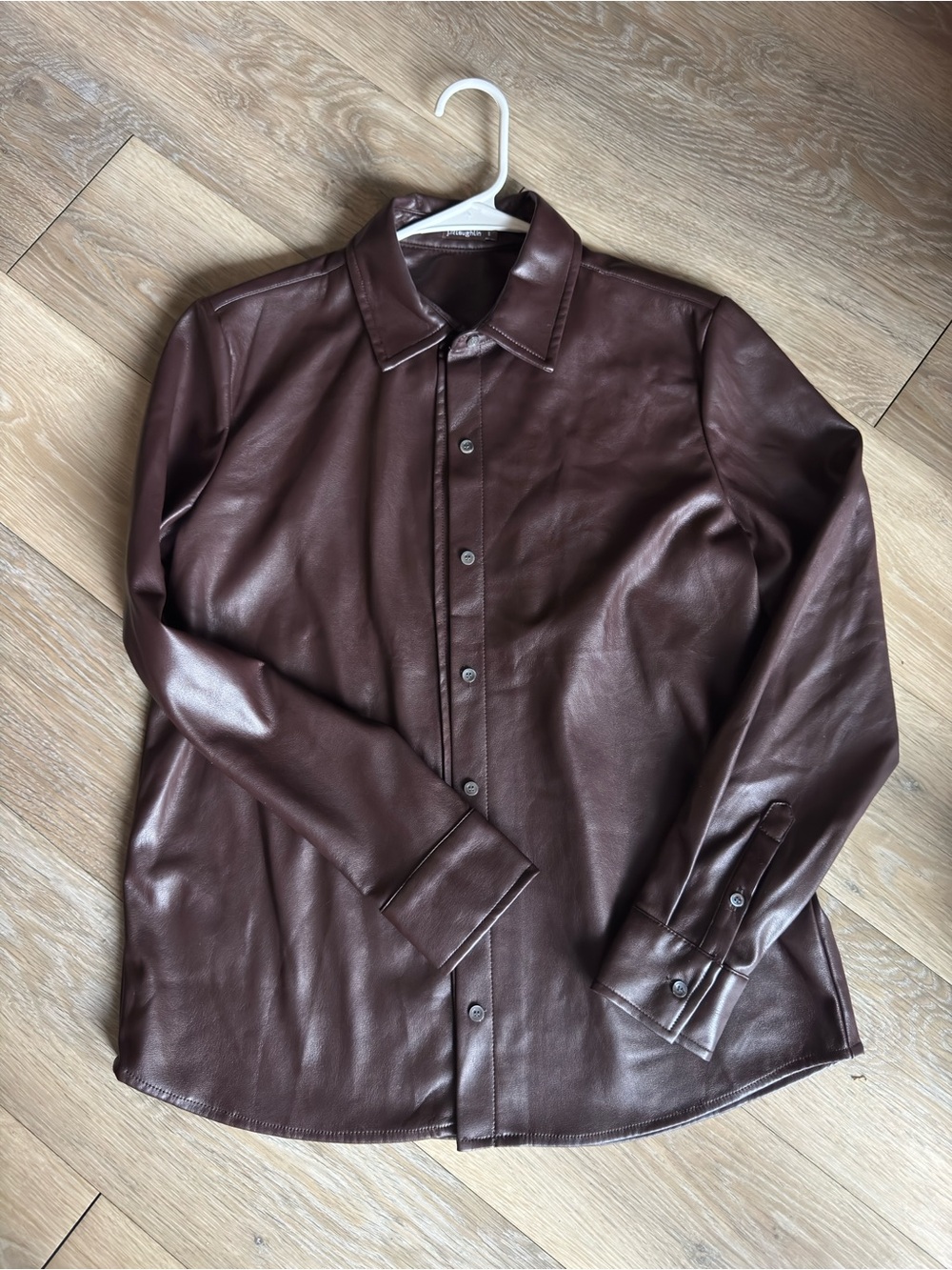 J. McLaughlin women’s Brown Faux Leather Button-Down Shirt